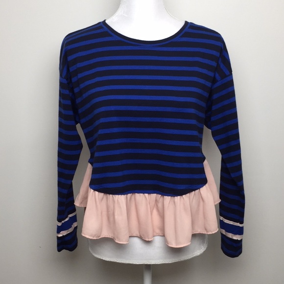 Anthropologie Tops - Anthropologie Deletta Striped Ruffle Hem Top